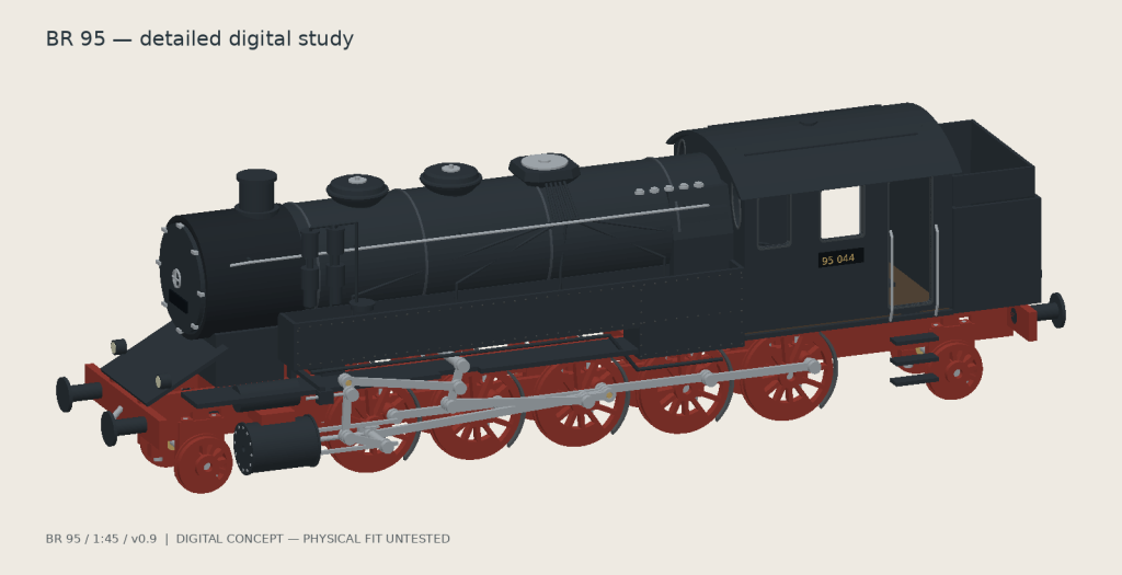 Digital overview of the BR 95 steam locomotive development model
