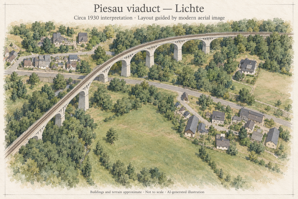 Digital overview of the modular Piesau Viaduct model