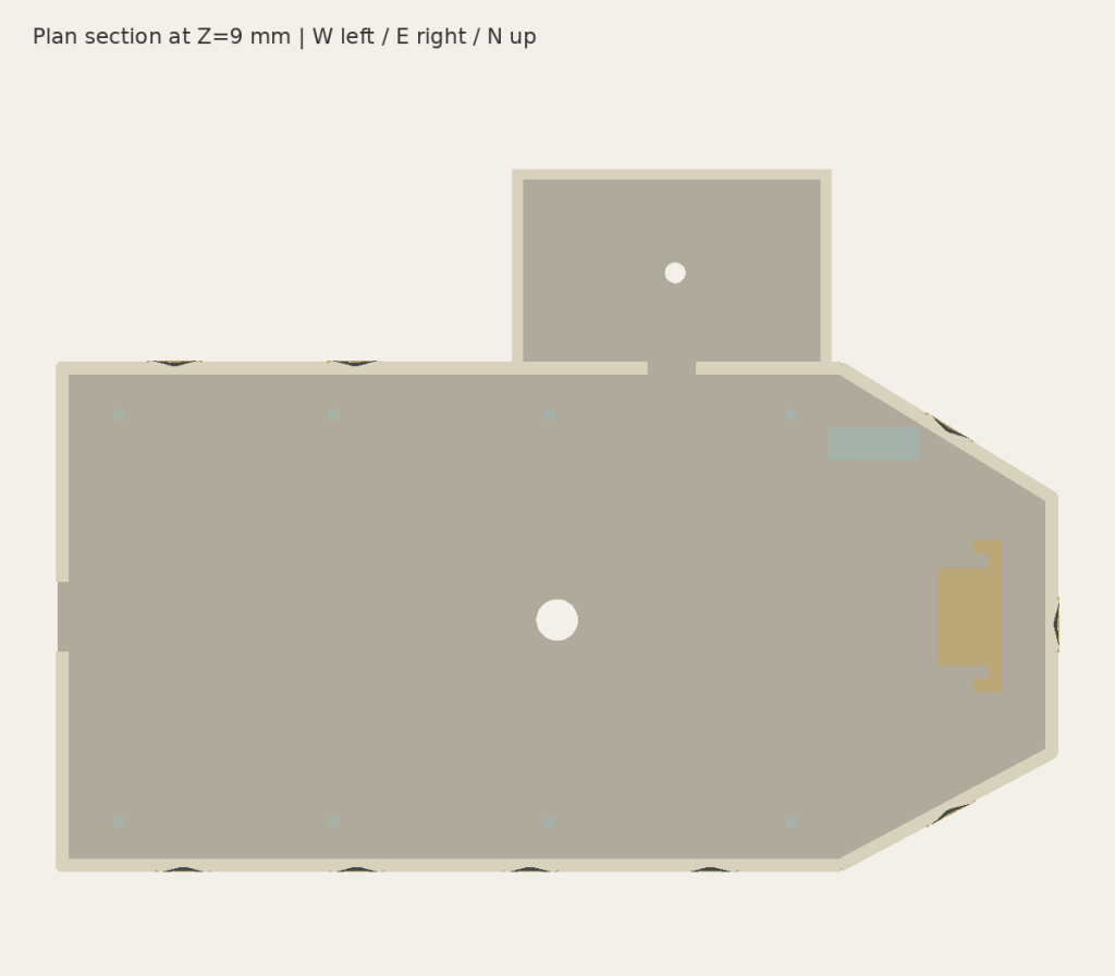 Plan view of the Elisabethkirche v0.6 model showing the church footprint and interior layout.
